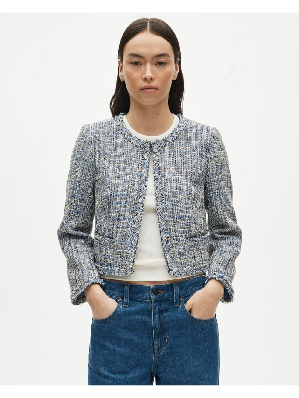 NWT J.Crew Lady Jacket in Blue Black Multi Textured Italian Tweed 12